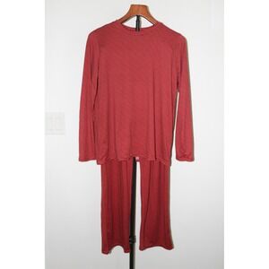 Real Essentials Women's Red Black Striped Pajama Set Long Sleeve Wide Leg Small